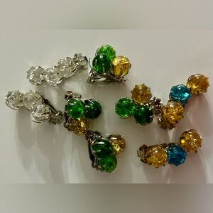 Vintage glass ball bead clip on earrings 4 pair